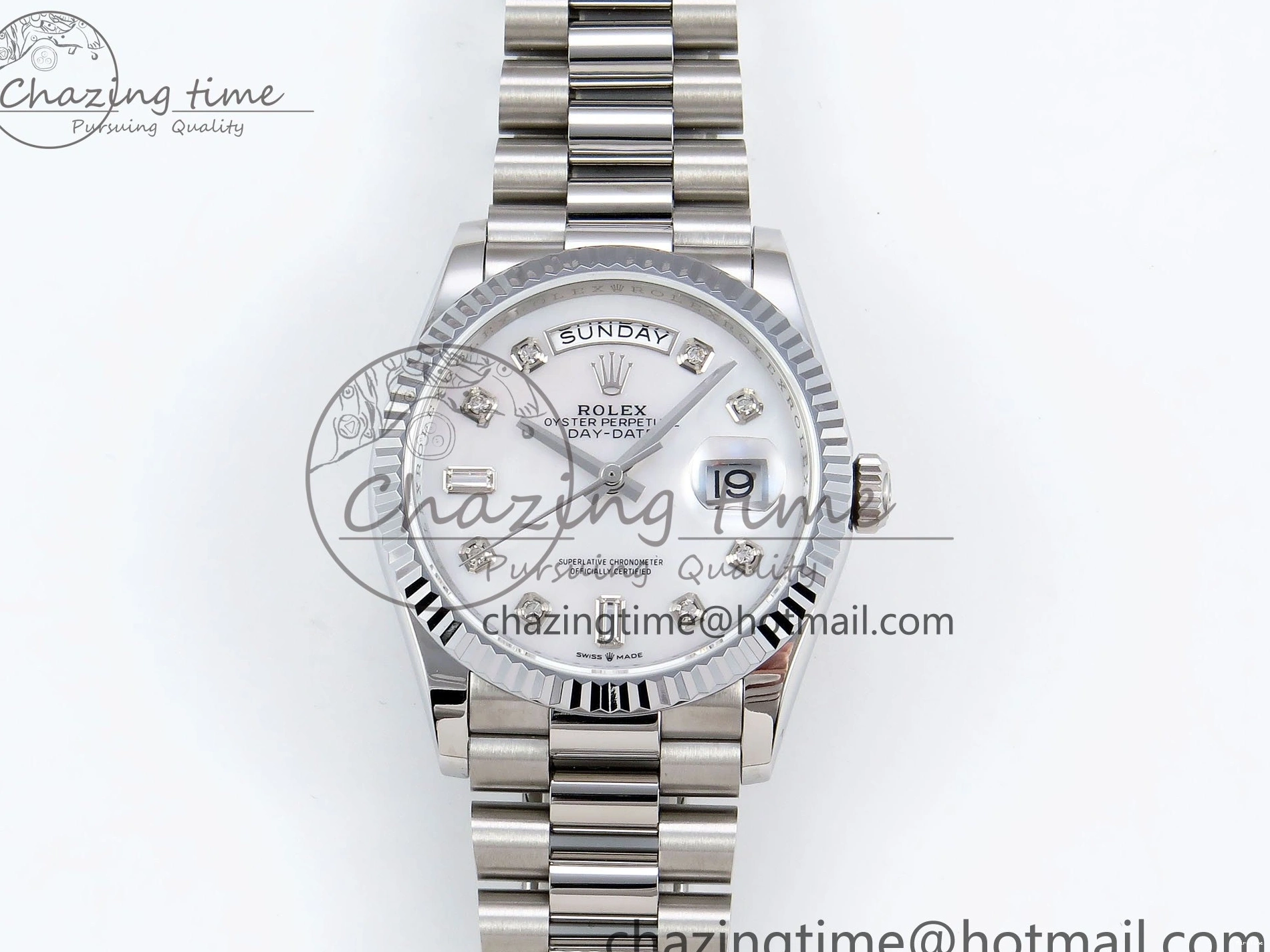 MiroTime 0310 Day Date 36 SS TWSF Best Edition White Diamonds Dial on SS Bracelet A Trendsetting 1604